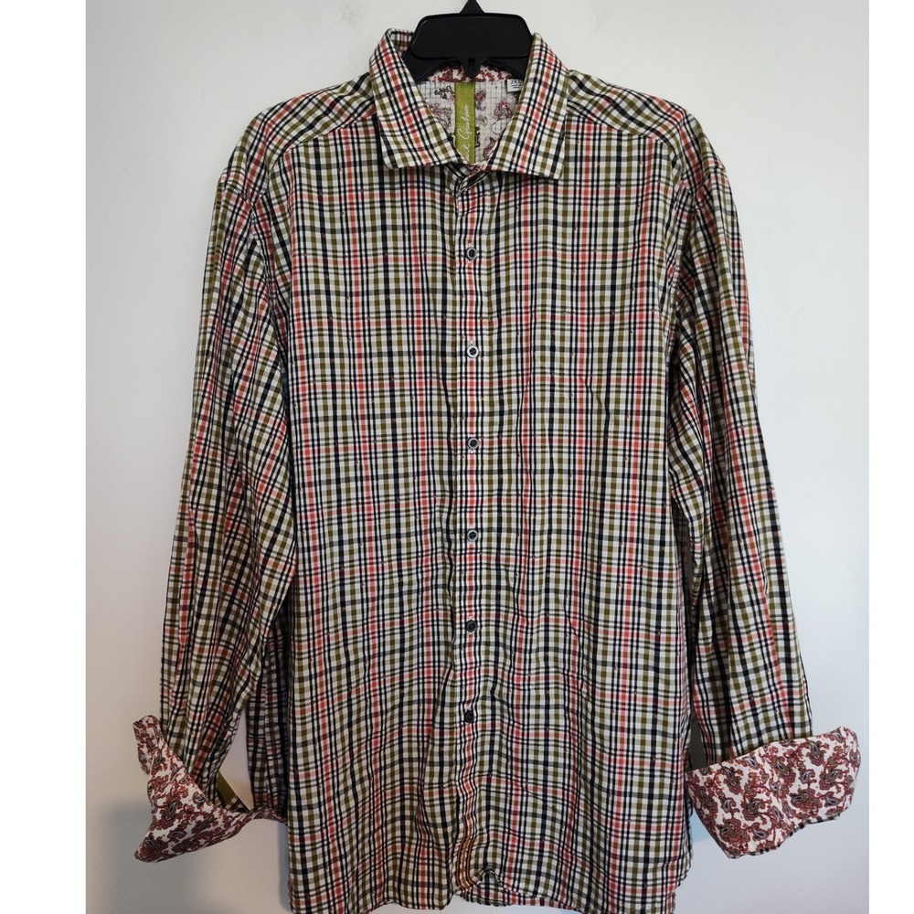 Robert Graham Mens 2XL Plaid Button Down Shirt Paisley Knowledge Wisdom Truth